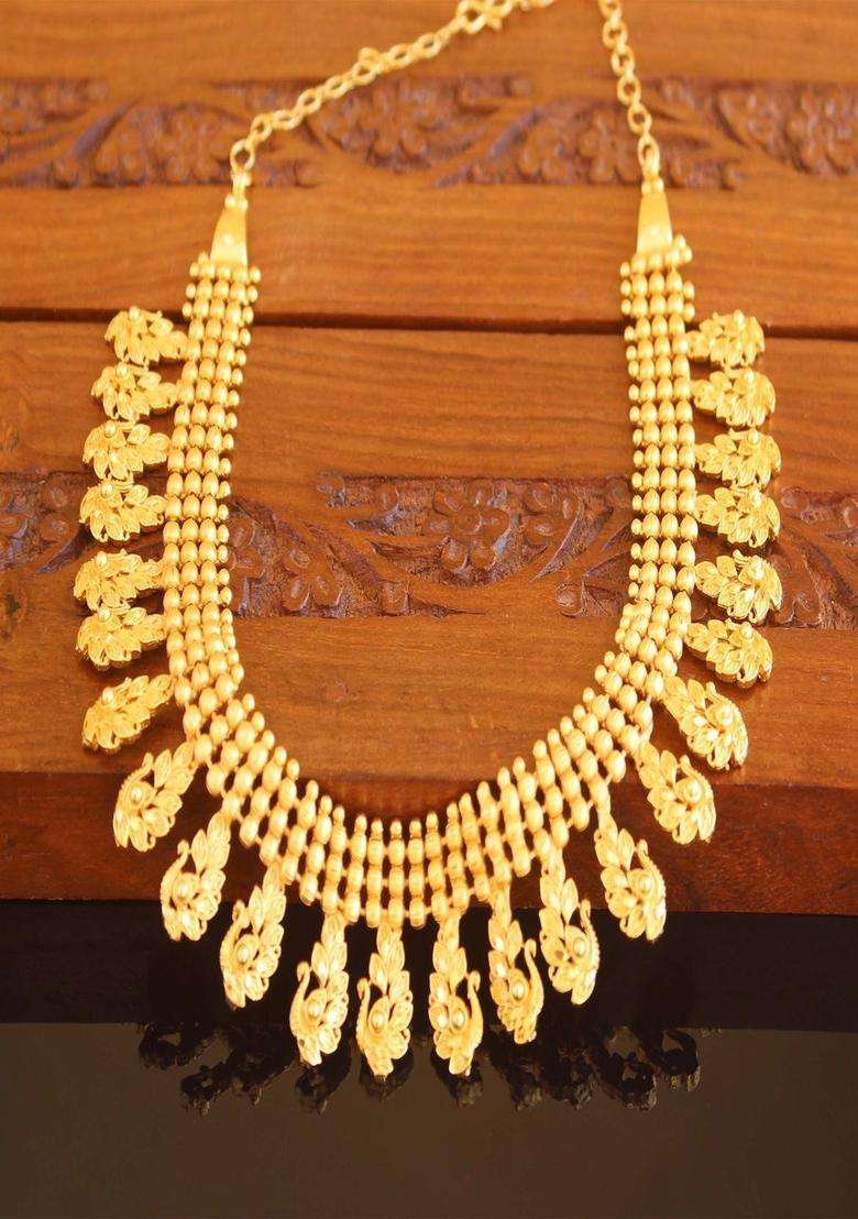 Copper Gold-Plated Temple Necklace with Agate Stone for Women | Traditional Temple Jewellery for Wedding & Festive Wear | Gift for Her - Indya