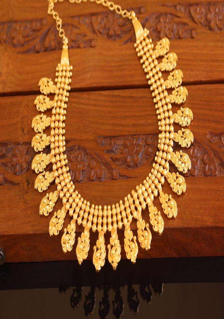 Copper Gold-Plated Temple Necklace with Agate Stone for Women | Traditional Temple Jewellery for Wedding & Festive Wear | Gift for Her - Indya