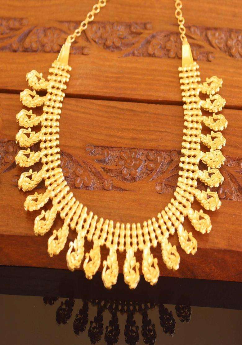 Copper Gold-Plated Temple Necklace with Agate Stone for Women | Traditional Temple Jewellery for Wedding & Festive Wear | Gift for Her - Indya