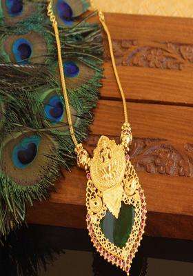 Copper Gold-Plated Temple Necklace with Agate Stone for Women | Traditional Temple Jewellery for Wedding & Festive Wear | Gift for Her