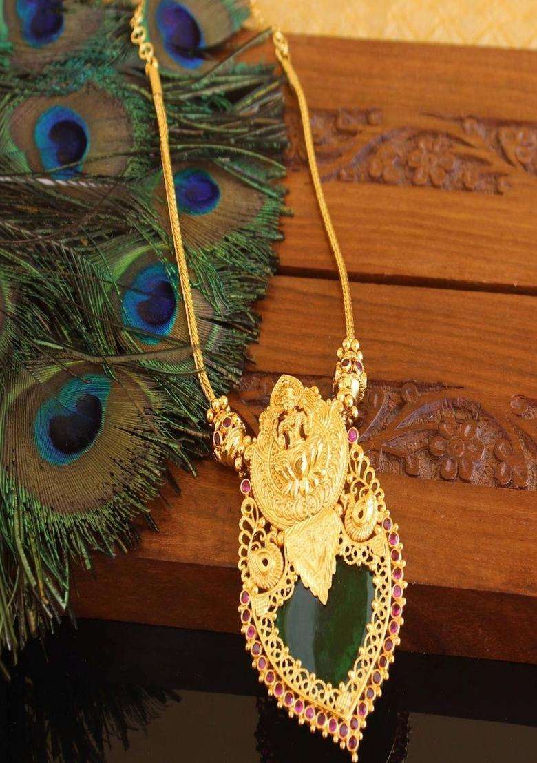 Copper Gold-Plated Temple Necklace with Agate Stone for Women | Traditional Temple Jewellery for Wedding & Festive Wear | Gift for Her - Indya