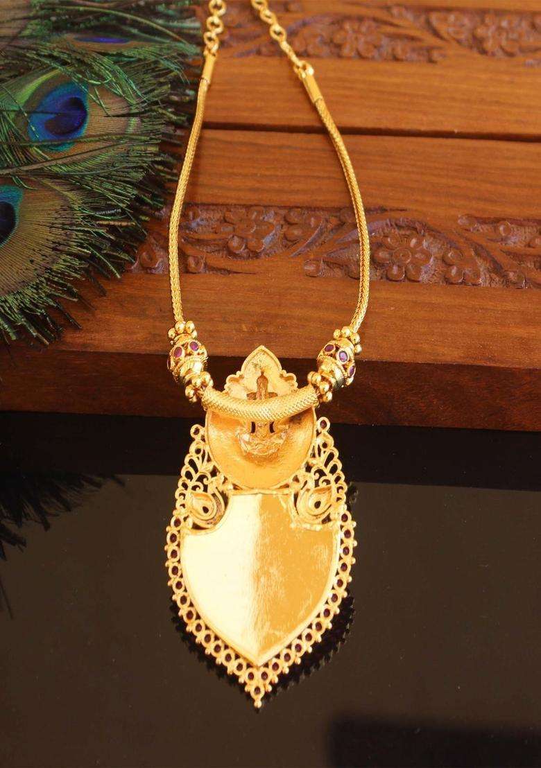 Copper Gold-Plated Temple Necklace with Agate Stone for Women | Traditional Temple Jewellery for Wedding & Festive Wear | Gift for Her - Indya