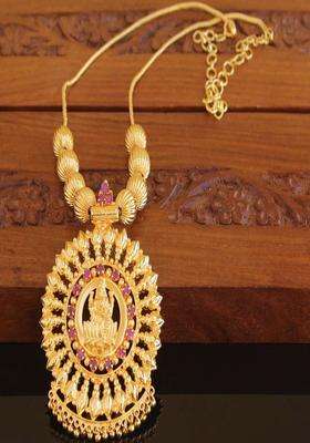 Copper Gold-Plated Temple Necklace with Agate Stone for Women | Traditional Temple Jewellery for Wedding & Festive Wear | Gift for Her