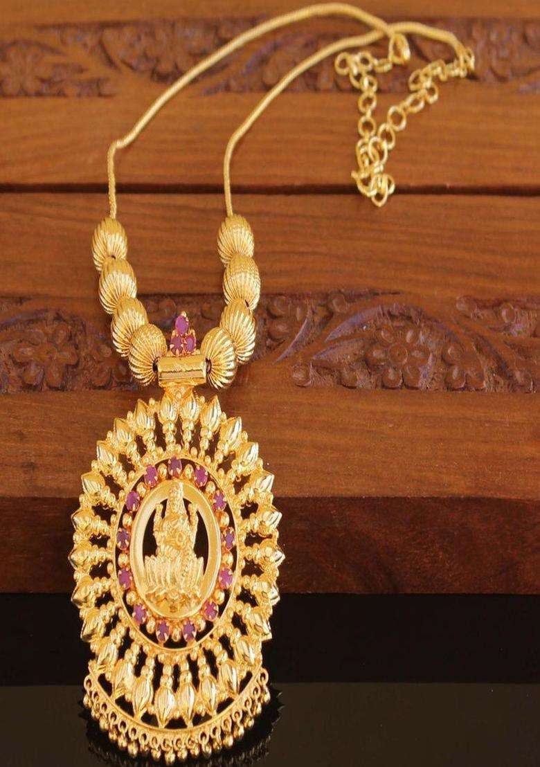Copper Gold-Plated Temple Necklace with Agate Stone for Women | Traditional Temple Jewellery for Wedding & Festive Wear | Gift for Her - Indya