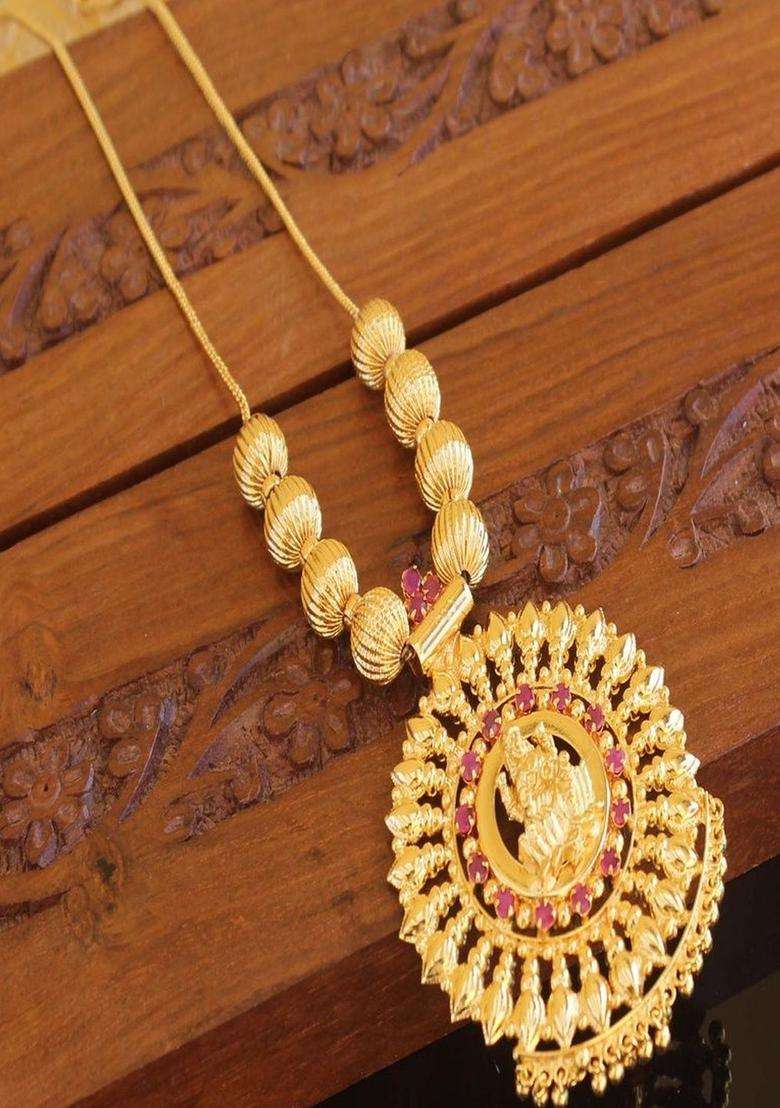 Copper Gold-Plated Temple Necklace with Agate Stone for Women | Traditional Temple Jewellery for Wedding & Festive Wear | Gift for Her - Indya