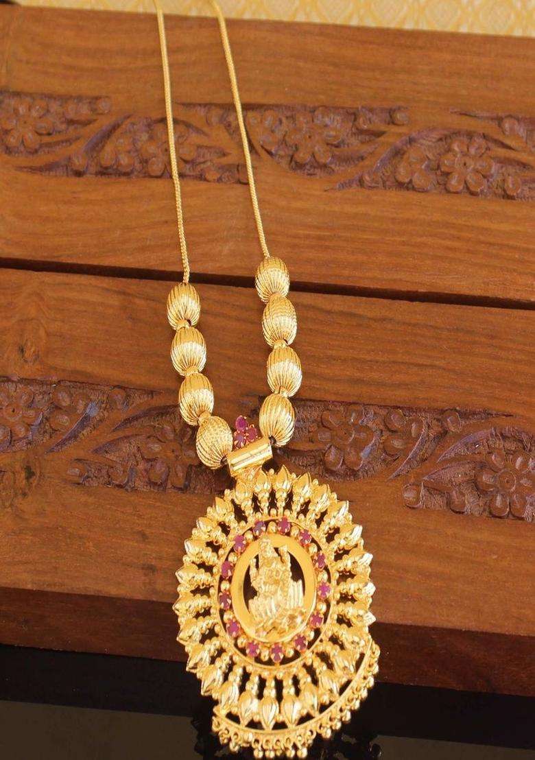 Copper Gold-Plated Temple Necklace with Agate Stone for Women | Traditional Temple Jewellery for Wedding & Festive Wear | Gift for Her - Indya