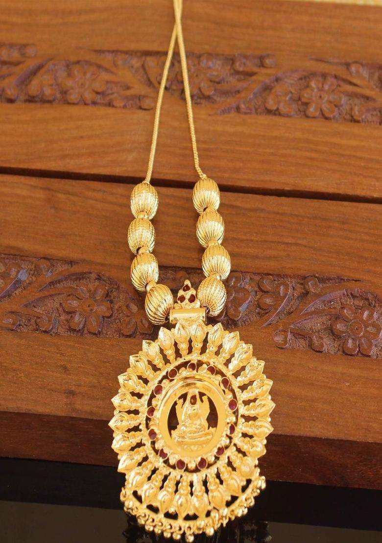 Copper Gold-Plated Temple Necklace with Agate Stone for Women | Traditional Temple Jewellery for Wedding & Festive Wear | Gift for Her - Indya