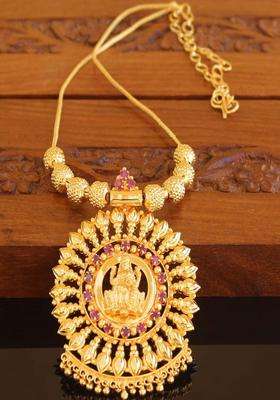 Copper Gold-Plated Temple Necklace with Agate Stone for Women | Traditional Temple Jewellery for Wedding & Festive Wear | Gift for Her