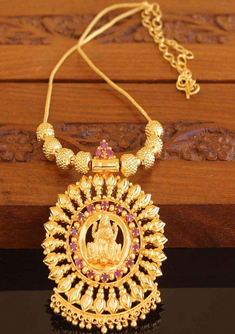 Copper Gold-Plated Temple Necklace with Agate Stone for Women | Traditional Temple Jewellery for Wedding & Festive Wear | Gift for Her - Indya