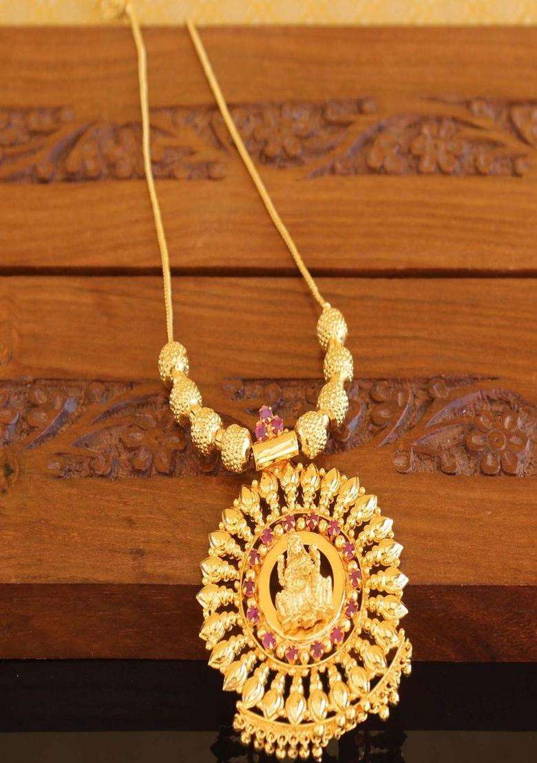 Copper Gold-Plated Temple Necklace with Agate Stone for Women | Traditional Temple Jewellery for Wedding & Festive Wear | Gift for Her - Indya