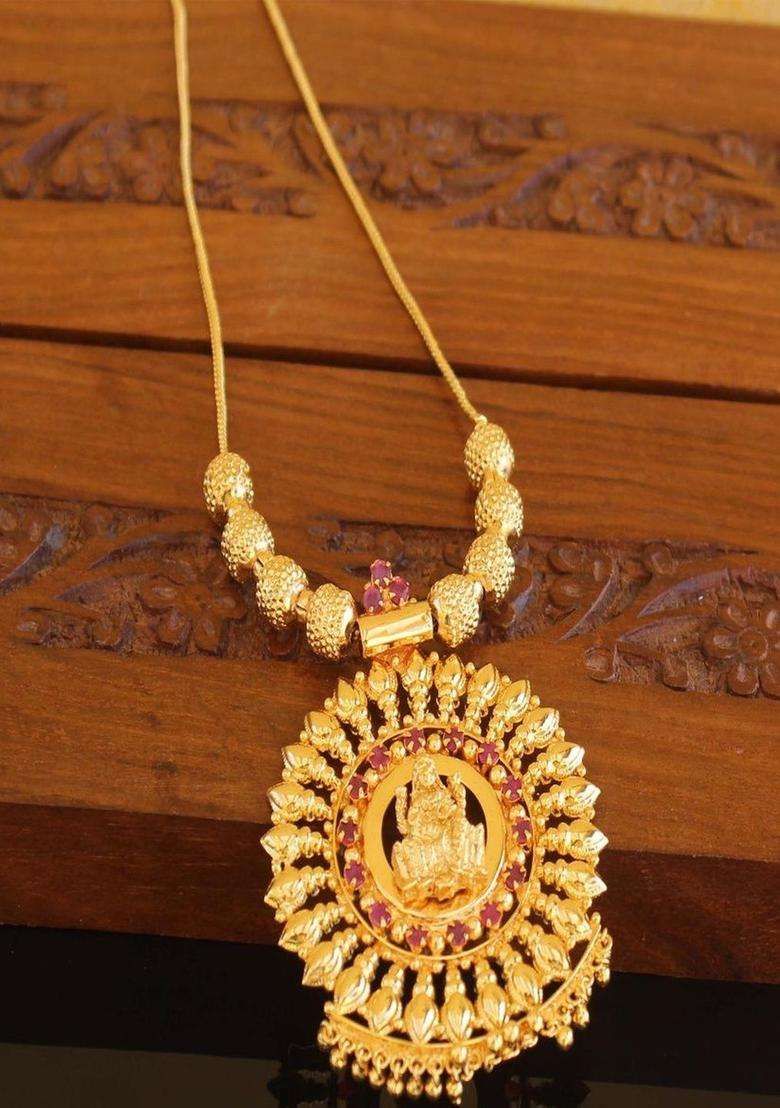 Copper Gold-Plated Temple Necklace with Agate Stone for Women | Traditional Temple Jewellery for Wedding & Festive Wear | Gift for Her - Indya