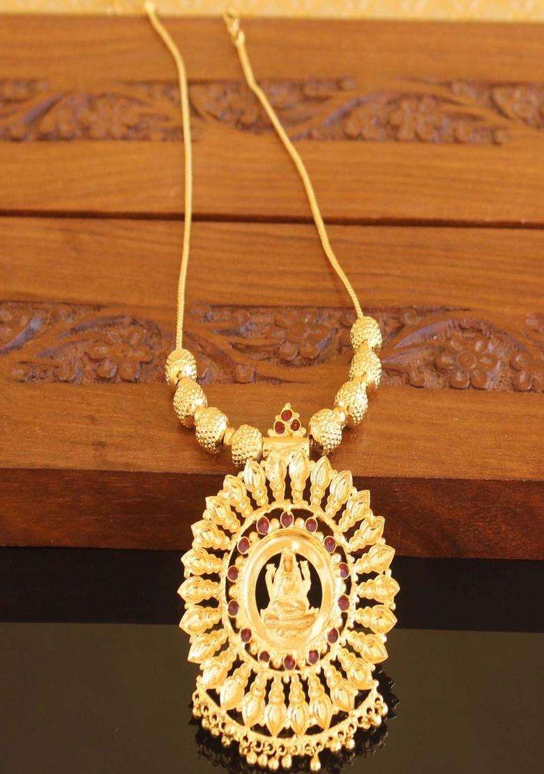 Copper Gold-Plated Temple Necklace with Agate Stone for Women | Traditional Temple Jewellery for Wedding & Festive Wear | Gift for Her - Indya