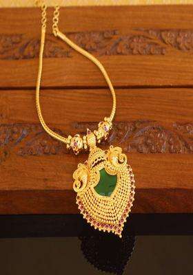 Copper Gold-Plated Temple Necklace with Agate Stone for Women | Traditional Temple Jewellery for Wedding & Festive Wear | Gift for Her
