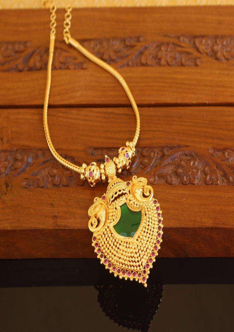 Copper Gold-Plated Temple Necklace with Agate Stone for Women | Traditional Temple Jewellery for Wedding & Festive Wear | Gift for Her - Indya