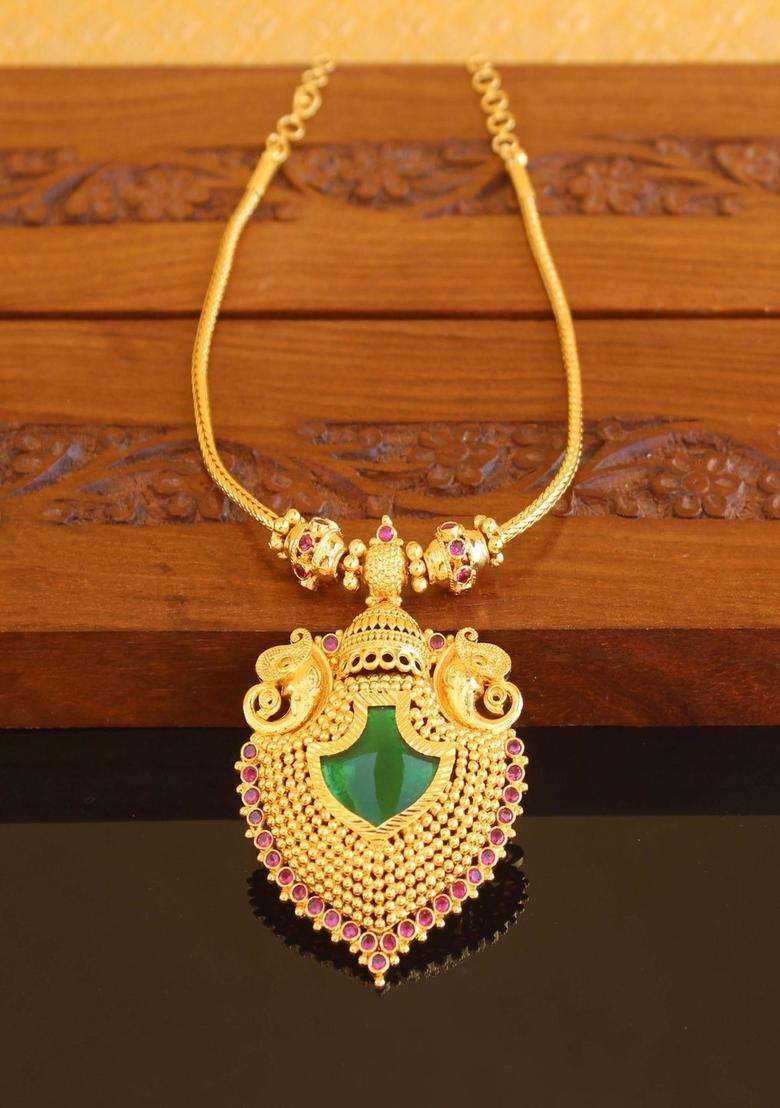 Copper Gold-Plated Temple Necklace with Agate Stone for Women | Traditional Temple Jewellery for Wedding & Festive Wear | Gift for Her - Indya