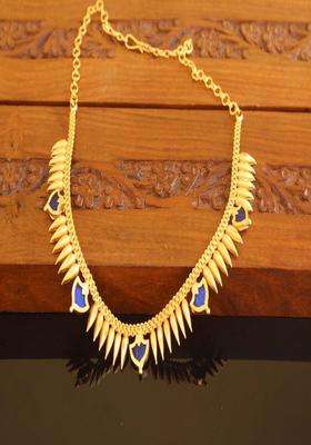 Copper Gold-Plated Temple Necklace with Agate Stone for Women | Traditional Temple Jewellery for Wedding & Festive Wear | Gift for Her