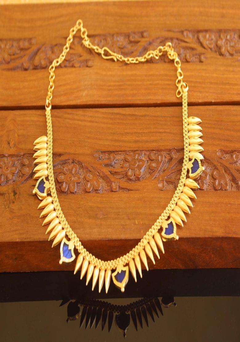 Copper Gold-Plated Temple Necklace with Agate Stone for Women | Traditional Temple Jewellery for Wedding & Festive Wear | Gift for Her - Indya