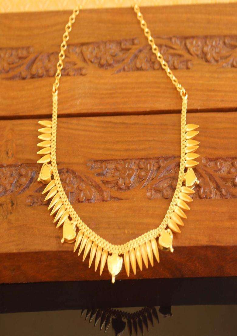 Copper Gold-Plated Temple Necklace with Agate Stone for Women | Traditional Temple Jewellery for Wedding & Festive Wear | Gift for Her - Indya