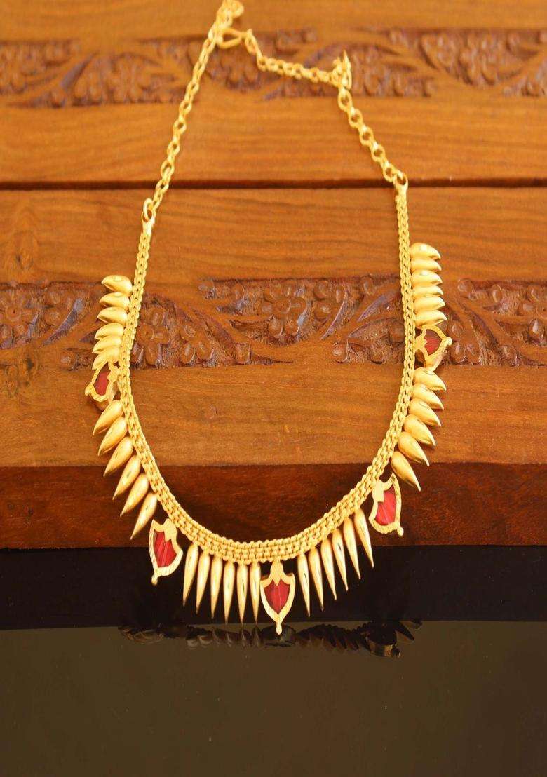 Copper Gold-Plated Temple Necklace with Agate Stone for Women | Traditional Temple Jewellery for Wedding & Festive Wear | Gift for Her - Indya