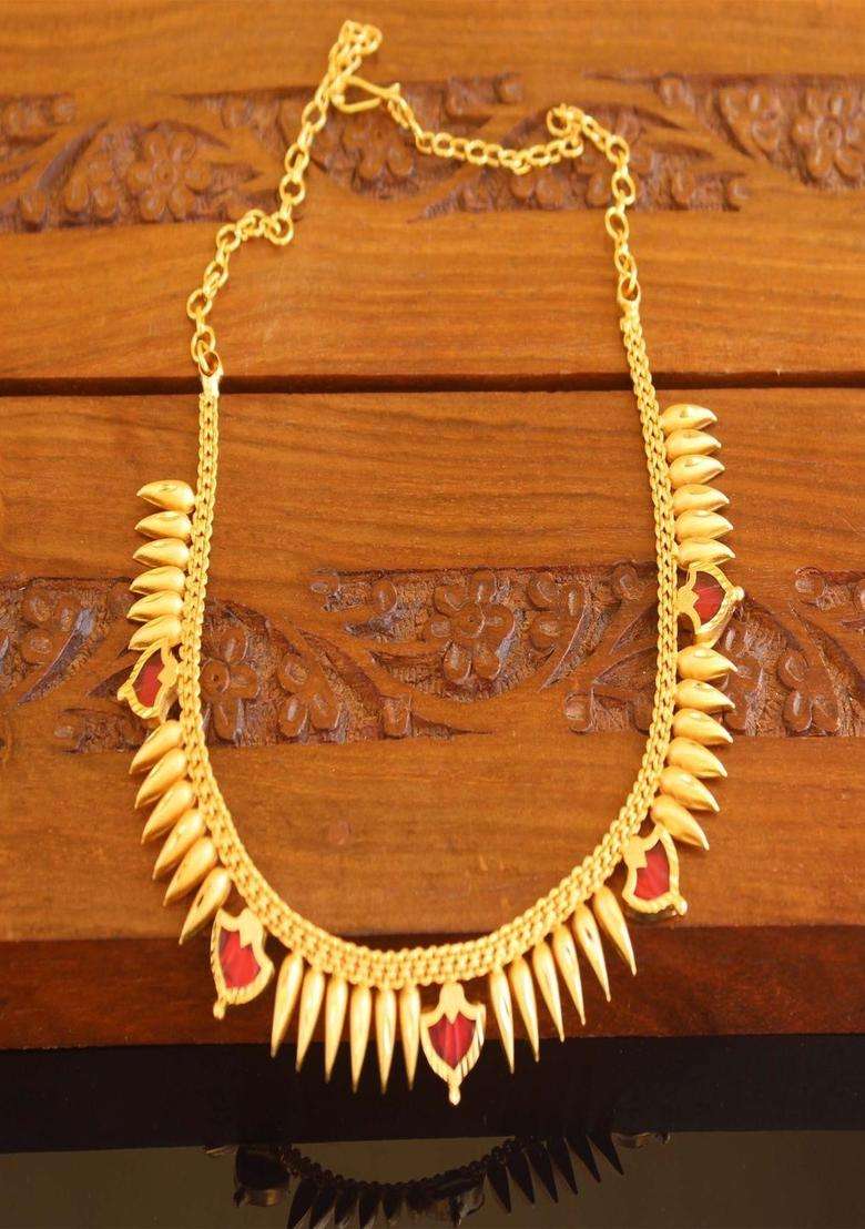 Copper Gold-Plated Temple Necklace with Agate Stone for Women | Traditional Temple Jewellery for Wedding & Festive Wear | Gift for Her - Indya