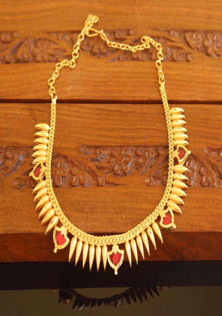 Copper Gold-Plated Temple Necklace with Agate Stone for Women | Traditional Temple Jewellery for Wedding & Festive Wear | Gift for Her - Indya