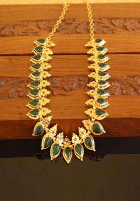 Copper Gold-Plated Temple Necklace with Agate Stone for Women | Traditional Temple Jewellery for Wedding & Festive Wear | Gift for Her