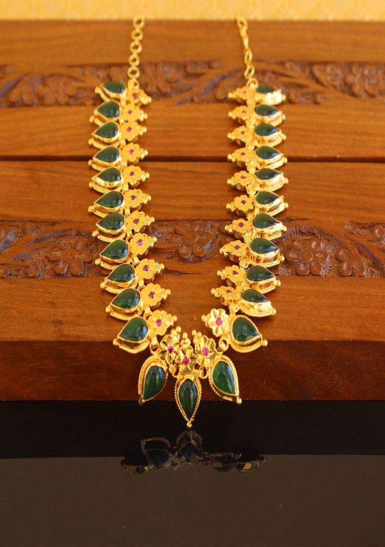 Copper Gold-Plated Temple Necklace with Agate Stone for Women | Traditional Temple Jewellery for Wedding & Festive Wear | Gift for Her - Indya