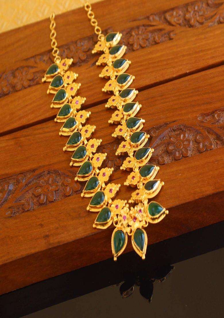Copper Gold-Plated Temple Necklace with Agate Stone for Women | Traditional Temple Jewellery for Wedding & Festive Wear | Gift for Her - Indya