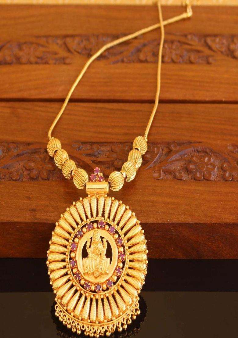 Copper Gold-Plated Temple Necklace with Agate Stone for Women | Traditional Temple Jewellery for Wedding & Festive Wear | Gift for Her - Indya