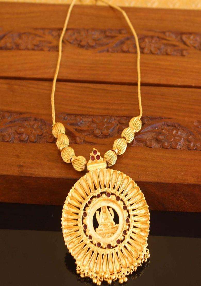 Copper Gold-Plated Temple Necklace with Agate Stone for Women | Traditional Temple Jewellery for Wedding & Festive Wear | Gift for Her - Indya