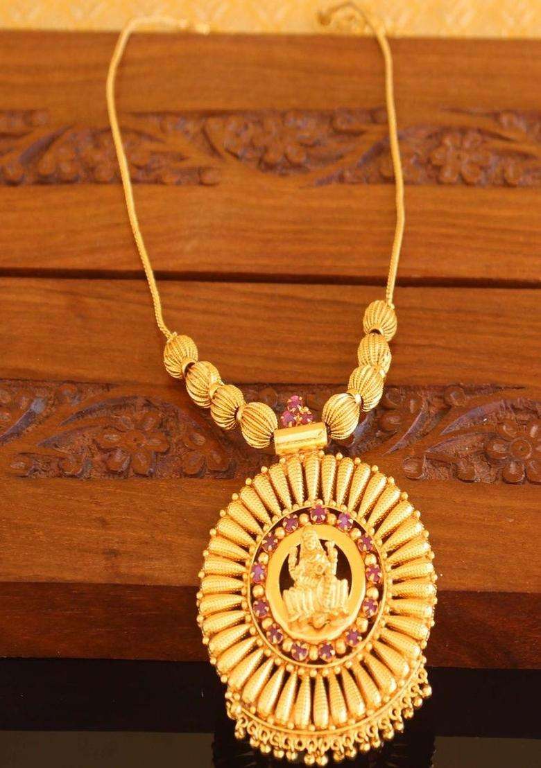 Copper Gold-Plated Temple Necklace with Agate Stone for Women | Traditional Temple Jewellery for Wedding & Festive Wear | Gift for Her - Indya