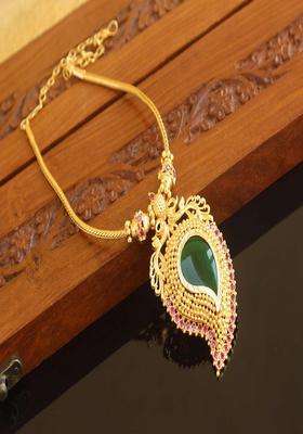 Copper Gold-Plated Temple Necklace with Agate Stone for Women | Traditional Temple Jewellery for Wedding & Festive Wear | Gift for Her