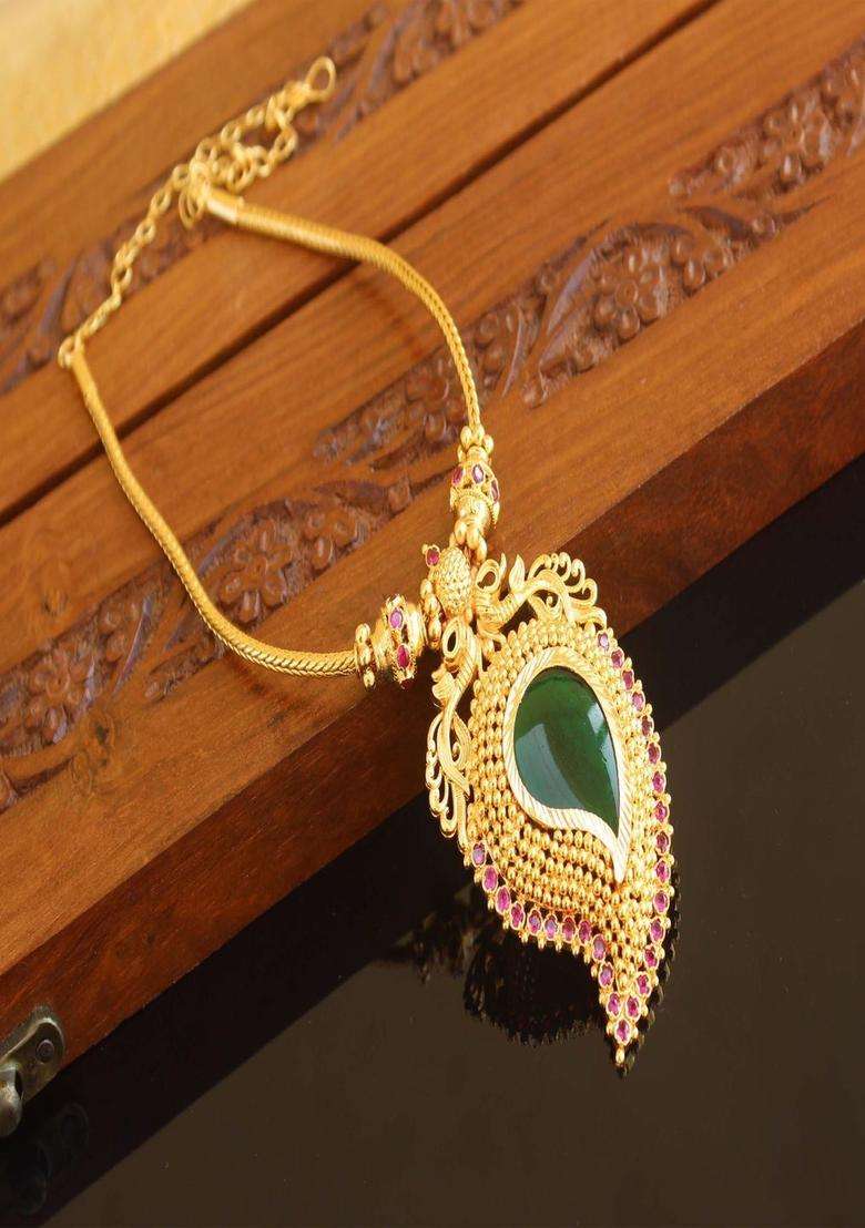 Copper Gold-Plated Temple Necklace with Agate Stone for Women | Traditional Temple Jewellery for Wedding & Festive Wear | Gift for Her - Indya