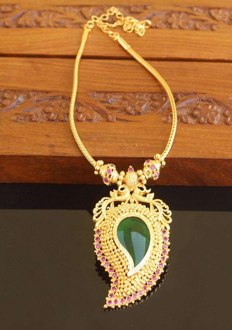 Copper Gold-Plated Temple Necklace with Agate Stone for Women | Traditional Temple Jewellery for Wedding & Festive Wear | Gift for Her - Indya