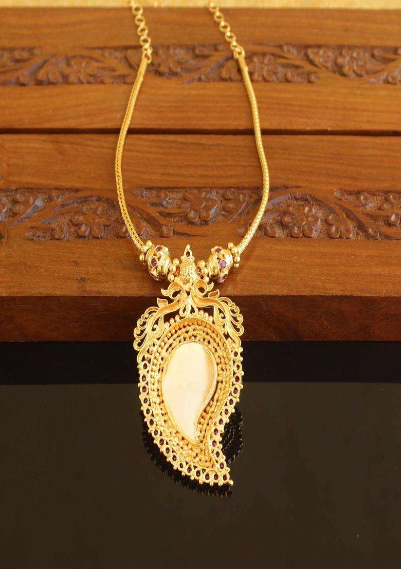 Copper Gold-Plated Temple Necklace with Agate Stone for Women | Traditional Temple Jewellery for Wedding & Festive Wear | Gift for Her - Indya