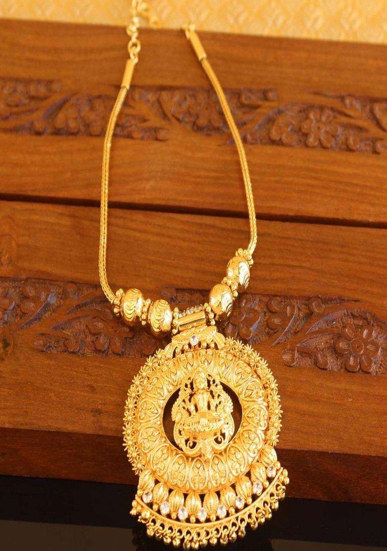 Copper Gold-Plated Temple Necklace with Agate Stone for Women | Traditional Temple Jewellery for Wedding & Festive Wear | Gift for Her - Indya