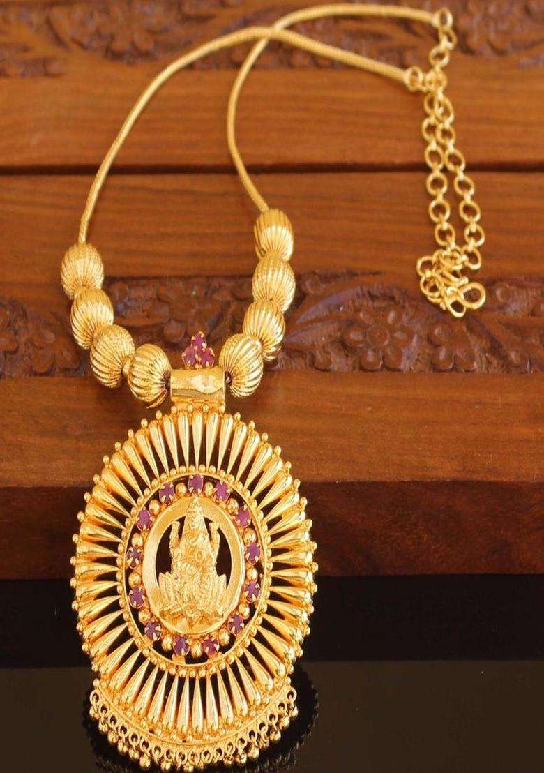 Copper Gold-Plated Temple Necklace with Agate Stone for Women | Traditional Temple Jewellery for Wedding & Festive Wear | Gift for Her - Indya