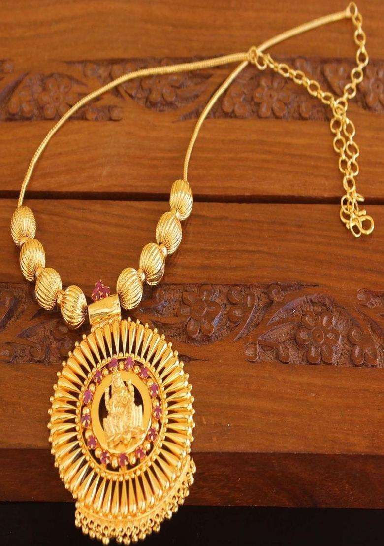 Copper Gold-Plated Temple Necklace with Agate Stone for Women | Traditional Temple Jewellery for Wedding & Festive Wear | Gift for Her - Indya