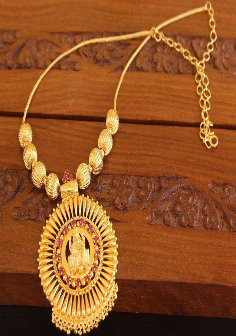 Copper Gold-Plated Temple Necklace with Agate Stone for Women | Traditional Temple Jewellery for Wedding & Festive Wear | Gift for Her - Indya