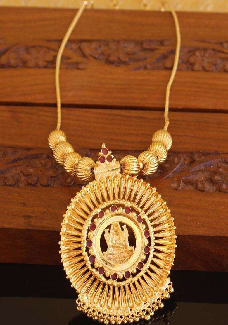 Copper Gold-Plated Temple Necklace with Agate Stone for Women | Traditional Temple Jewellery for Wedding & Festive Wear | Gift for Her - Indya