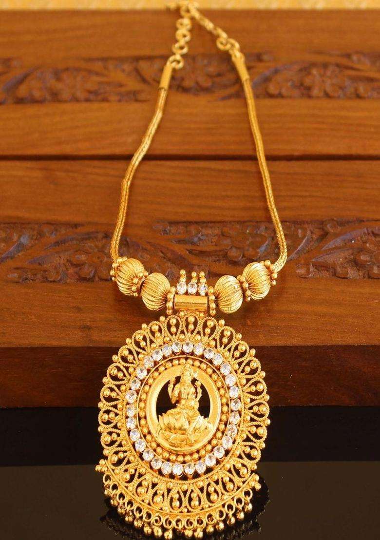 Copper Gold-Plated Temple Necklace with Agate Stone for Women | Traditional Temple Jewellery for Wedding & Festive Wear | Gift for Her - Indya