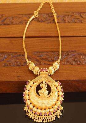 Copper Gold-Plated Temple Necklace with Agate Stone for Women | Traditional Temple Jewellery for Wedding & Festive Wear | Gift for Her