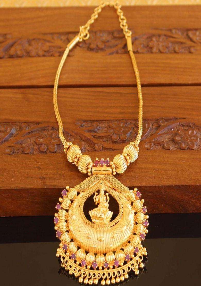 Copper Gold-Plated Temple Necklace with Agate Stone for Women | Traditional Temple Jewellery for Wedding & Festive Wear | Gift for Her - Indya