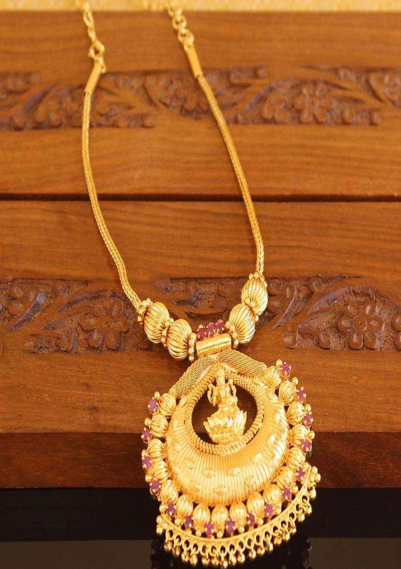Copper Gold-Plated Temple Necklace with Agate Stone for Women | Traditional Temple Jewellery for Wedding & Festive Wear | Gift for Her - Indya