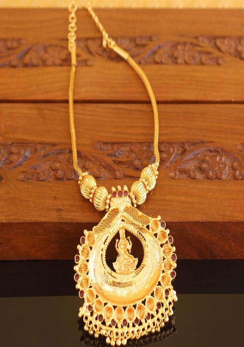 Copper Gold-Plated Temple Necklace with Agate Stone for Women | Traditional Temple Jewellery for Wedding & Festive Wear | Gift for Her - Indya