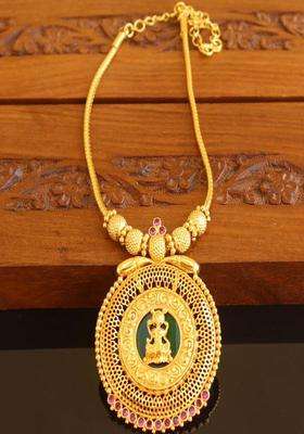 Copper Gold-Plated Temple Necklace with Agate Stone for Women | Traditional Temple Jewellery for Wedding & Festive Wear | Gift for Her