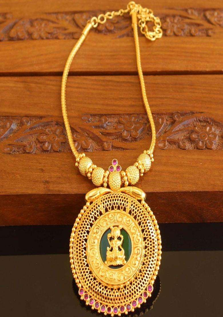 Copper Gold-Plated Temple Necklace with Agate Stone for Women | Traditional Temple Jewellery for Wedding & Festive Wear | Gift for Her - Indya