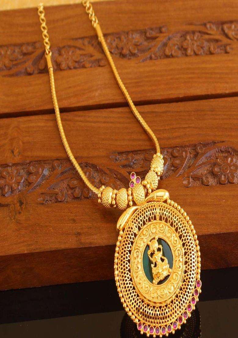 Copper Gold-Plated Temple Necklace with Agate Stone for Women | Traditional Temple Jewellery for Wedding & Festive Wear | Gift for Her - Indya