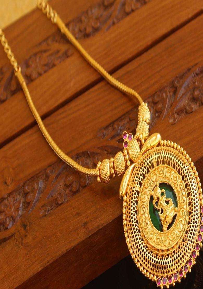 Copper Gold-Plated Temple Necklace with Agate Stone for Women | Traditional Temple Jewellery for Wedding & Festive Wear | Gift for Her - Indya