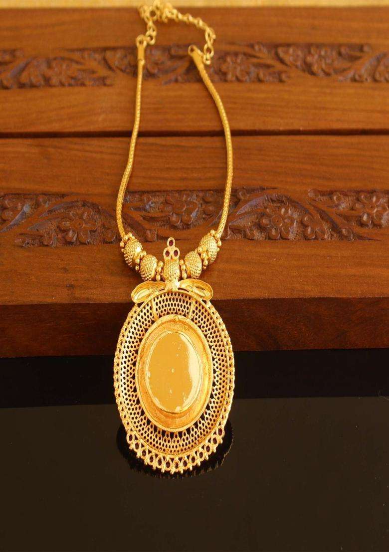 Copper Gold-Plated Temple Necklace with Agate Stone for Women | Traditional Temple Jewellery for Wedding & Festive Wear | Gift for Her - Indya